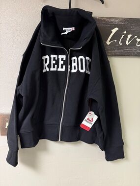 Reebok Black Zip-Up Sweatshirt with White Logo size Small